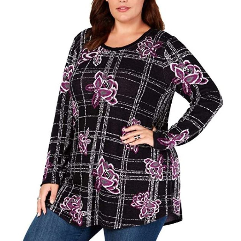 Style & Co 1X Black Violet Floral Sweater NWT 1A62